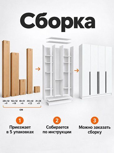 Шкаф распашной Бастион 4-дверный без зеркал 1.6 м, Белый