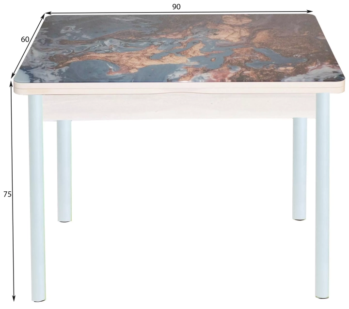 Стол обеденный поворотно-раскладной с фотопечатью Симпл Мрамор космос/Белый муар