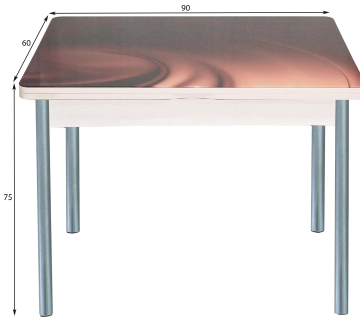 Стол обеденный поворотно-раскладной с фотопечатью Симпл Шоколад/Серебристый металлик